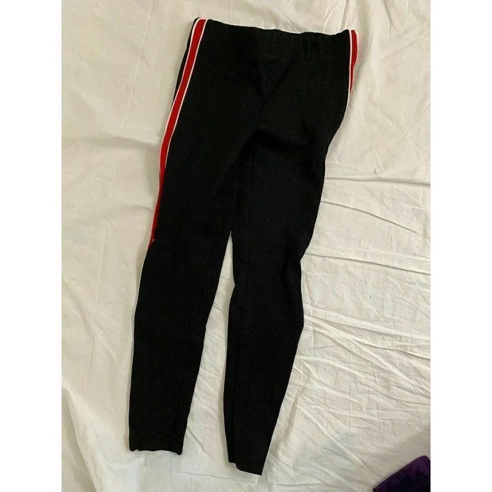 Zara Womens Black Red White Striped Leggings Mid Rise Medium